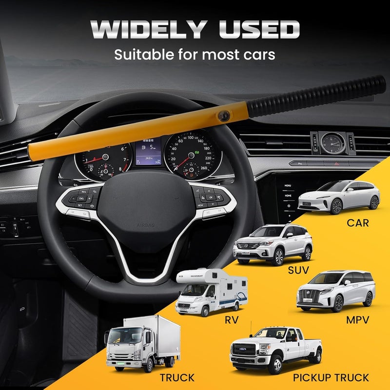 LAMA Heavy Duty Steering Wheel Lock Car Anti-Theft Device, Universal Vehicle Steering Wheel Lock Car Anti Theft Security Lock for Cars Trucks Vans and SUVs(Yellow) - Image 2